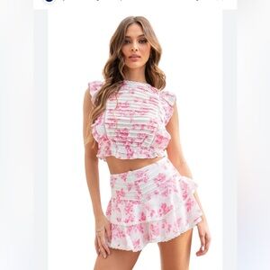 Fillyboo 2 piece top and bottoms shorts size xs pink and white